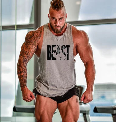 Men's Cotton Sleeveless shirt animal Bodybuilding Workout Tank Tops Muscle Fitness Shirts Male Gym Skull Beast Stringer Vest Zen fit plus