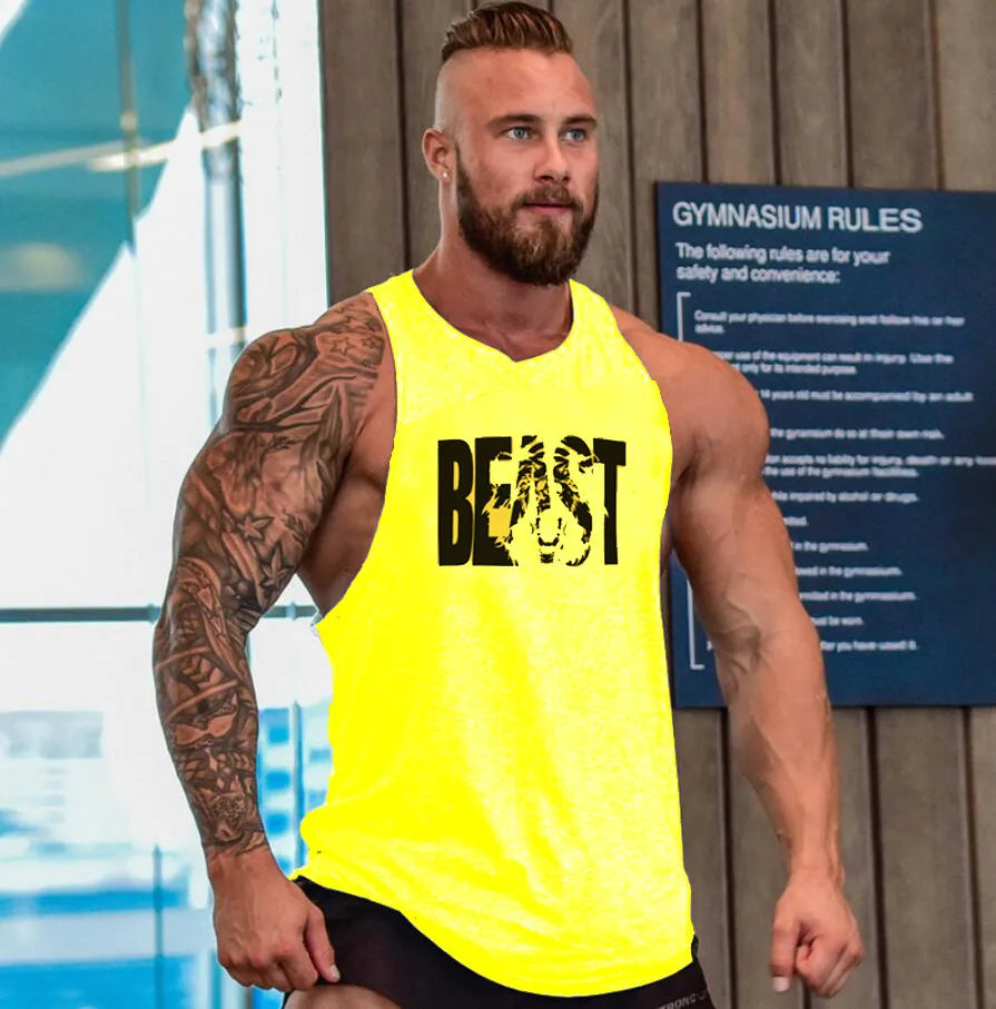 Men's Cotton Sleeveless shirt animal Bodybuilding Workout Tank Tops Muscle Fitness Shirts Male Gym Skull Beast Stringer Vest Zen fit plus