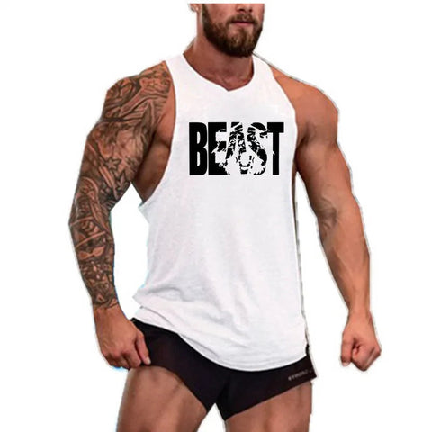 Men's Cotton Sleeveless shirt animal Bodybuilding Workout Tank Tops Muscle Fitness Shirts Male Gym Skull Beast Stringer Vest Zen fit plus