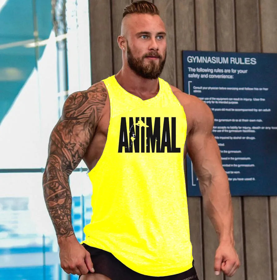 Men's Cotton Sleeveless shirt animal Bodybuilding Workout Tank Tops Muscle Fitness Shirts Male Gym Skull Beast Stringer Vest Zen fit plus