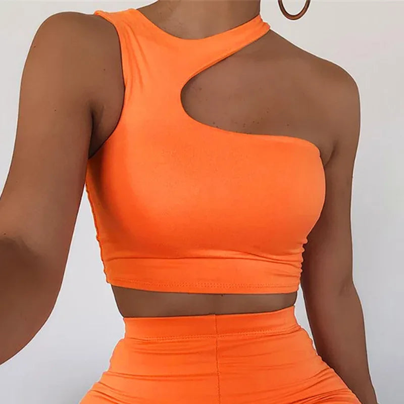 Cut Out Sexy Crop Off Shoulder Solid Skinny Sport Short Tops Women Tank Irregular Summer Tube Tops - Zen Fit Plus