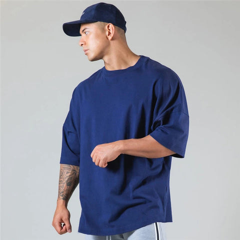 JAPAN&UK Cotton Gym Shirt Sport T Shirt Men Short Sleeve Running Shirt Men Workout Training Tees Fitness Loose large size M-XXXL Zen fit plus