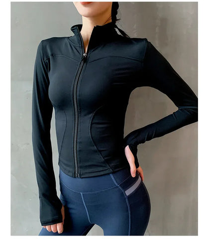 2024 Long Sleeve Sports Jacket Women Zip Fitness Yoga Shirt Winter Warm Gym Top Activewear Running Coats Workout Clothes Woman - Zen Fit Plus