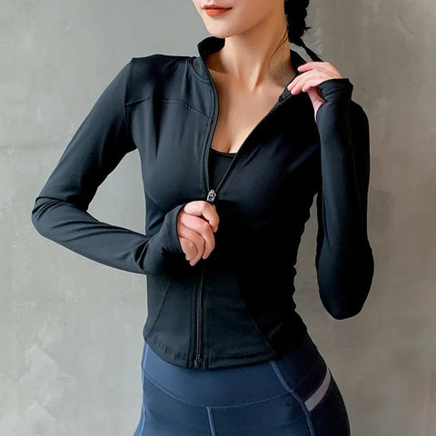 2024 Long Sleeve Sports Jacket Women Zip Fitness Yoga Shirt Winter Warm Gym Top Activewear Running Coats Workout Clothes Woman Zen fit plus