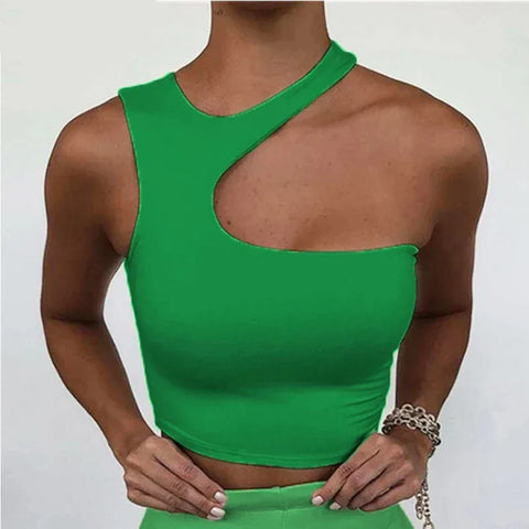 Cut Out Sexy Crop Off Shoulder Solid Skinny Sport Short Tops Women Tank Irregular Summer Tube Tops - Zen Fit Plus
