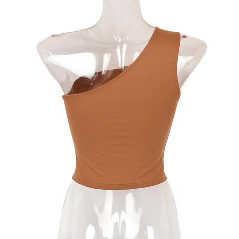 Women Sports Tank Tops Sexy Crop Tops Vest Casual Female One Shoulder Summer Outfits Tops Fitness Elastic - Zen Fit Plus