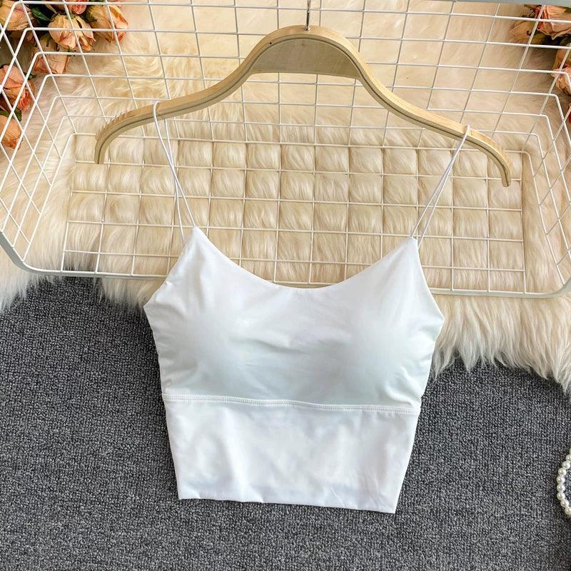 Women Crop Tops Sexy Solid Color Camisole Ice Silk Tube Top Seamless Sports Tank Top Wireless Underwear Padded Bra Bralette Vest - Zen Fit Plus