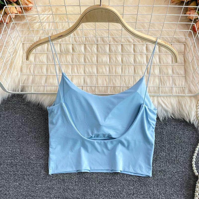 Women Crop Tops Sexy Solid Color Camisole Ice Silk Tube Top Seamless Sports Tank Top Wireless Underwear Padded Bra Bralette Vest - Zen Fit Plus