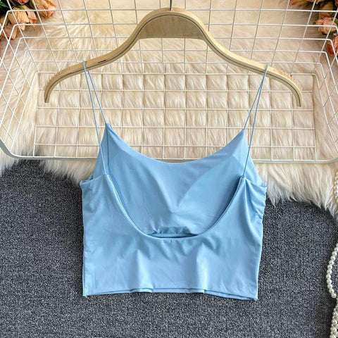 Women Crop Tops Sexy Solid Color Camisole Ice Silk Tube Top Seamless Sports Tank Top Wireless Underwear Padded Bra Bralette Vest - Zen Fit Plus
