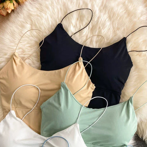 Women Crop Tops Sexy Solid Color Camisole Ice Silk Tube Top Seamless Sports Tank Top Wireless Underwear Padded Bra Bralette Vest - Zen Fit Plus