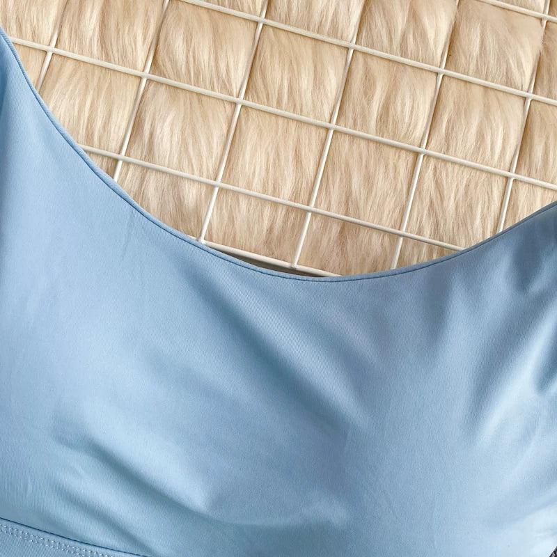 Women Crop Tops Sexy Solid Color Camisole Ice Silk Tube Top Seamless Sports Tank Top Wireless Underwear Padded Bra Bralette Vest - Zen Fit Plus