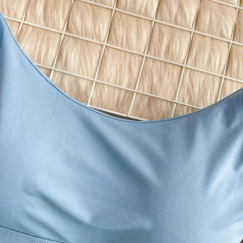 Women Crop Tops Sexy Solid Color Camisole Ice Silk Tube Top Seamless Sports Tank Top Wireless Underwear Padded Bra Bralette Vest - Zen Fit Plus