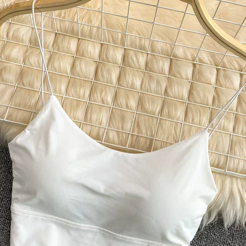 Women Crop Tops Sexy Solid Color Camisole Ice Silk Tube Top Seamless Sports Tank Top Wireless Underwear Padded Bra Bralette Vest - Zen Fit Plus