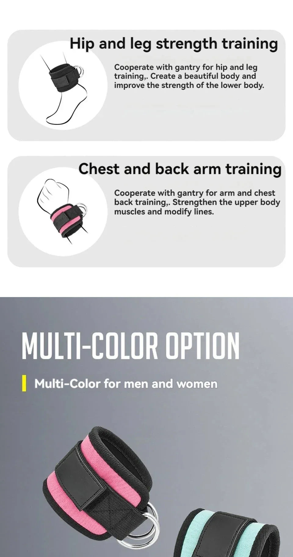 Adjustable Padded Ankle Wrist Cuffs Padded Straps D-Ring Glute Kickback for Cable Machine, Ideal for Glutes Exercises - Zen Fit Plus