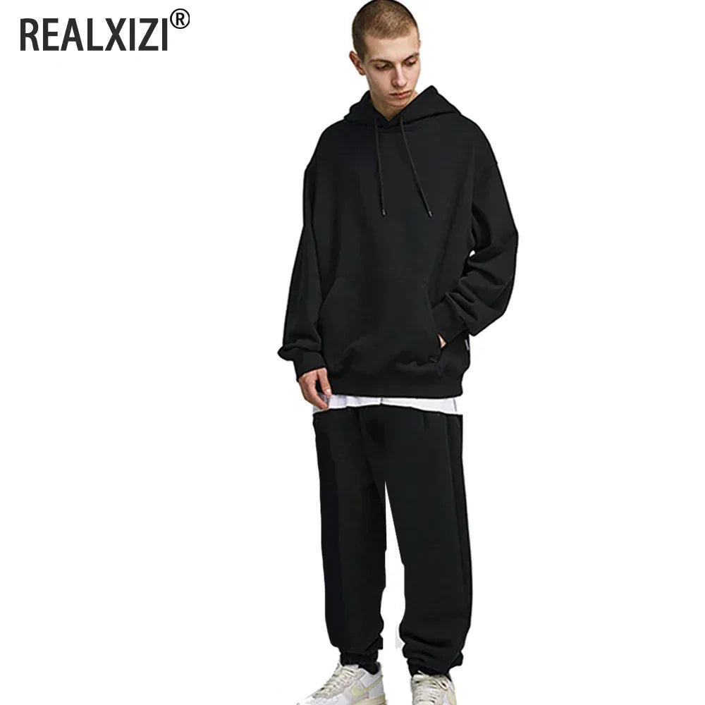 Men's Sweatpants Spring Autumn Fleece Pants Sport Long Pants Casual Drawstring Pockets Trousers Oversize Sweatpants For Men - Zen Fit Plus