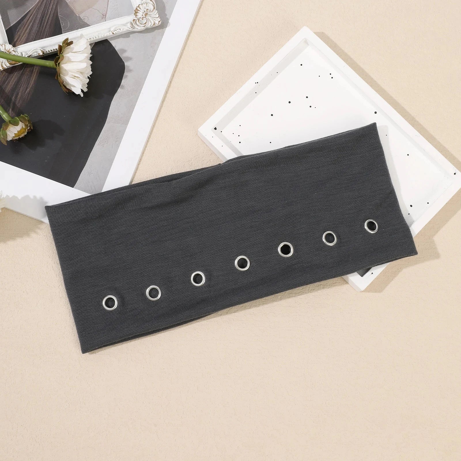 AWAYTR Punk Girl Fabric Hollow Elastic Headbands Metal Rock Personalized Hollow Eyelets Hair Band Casual Sports Grommet Headband Zen Fit Plus