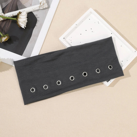 AWAYTR Punk Girl Fabric Hollow Elastic Headbands Metal Rock Personalized Hollow Eyelets Hair Band Casual Sports Grommet Headband Zen Fit Plus