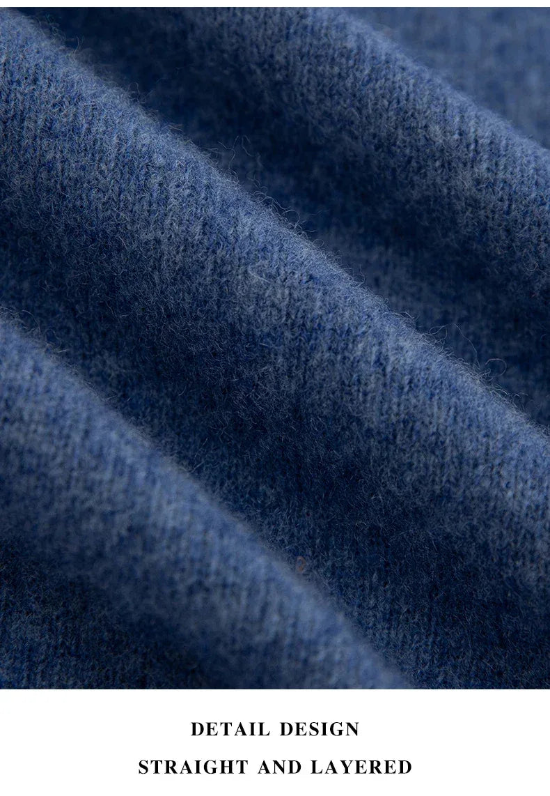 New Fashion Men's 100% Wool Pullover Half-high Collar Sweater Autumn Winter Warm Solid Color Knit Sweater Business Casual Top - Zen Fit Plus