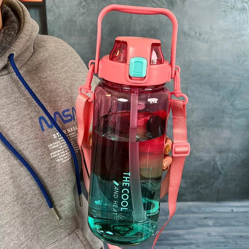 2000ml High Quality Sport Water Bottle With Straw Gym Fitness Outdoor Camping Cycling Hiking Drinking Plastic Bottles With Strap Zen fit plus