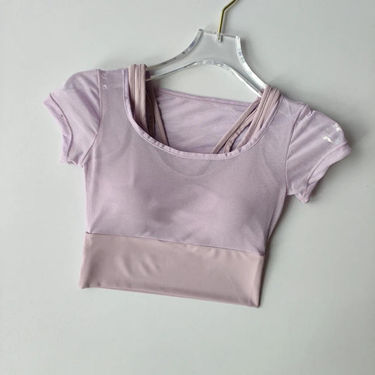 Women's Pilates Training Fitness Suit Chest Cushion Yoga Suit Top Quick Drying High-end Feeling Sports Short Sleeved Breathable Zen fit plus