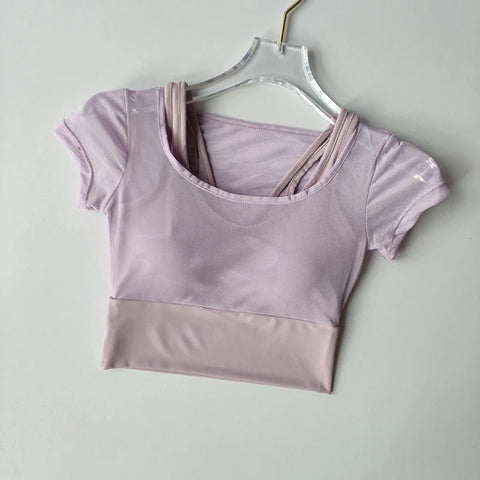 Women's Pilates Training Fitness Suit Chest Cushion Yoga Suit Top Quick Drying High-end Feeling Sports Short Sleeved Breathable Zen fit plus