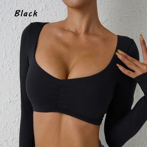 DIAS FIT JOY Nylon Gym Top Yoga long sleeved T-shirt tight pleated sports top women's waist tight yoga top Zen fit plus
