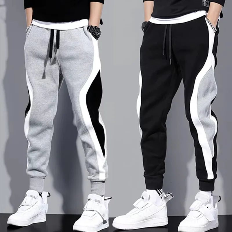 Autumn Men's Wide Loose Casual Pants Mens Patchwork Nine-point Sports  Elastic Rope Breathable Tie-foot Trousers Zen fit plus