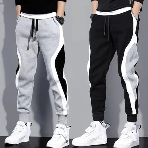 Autumn Men's Wide Loose Casual Pants Mens Patchwork Nine-point Sports  Elastic Rope Breathable Tie-foot Trousers Zen fit plus