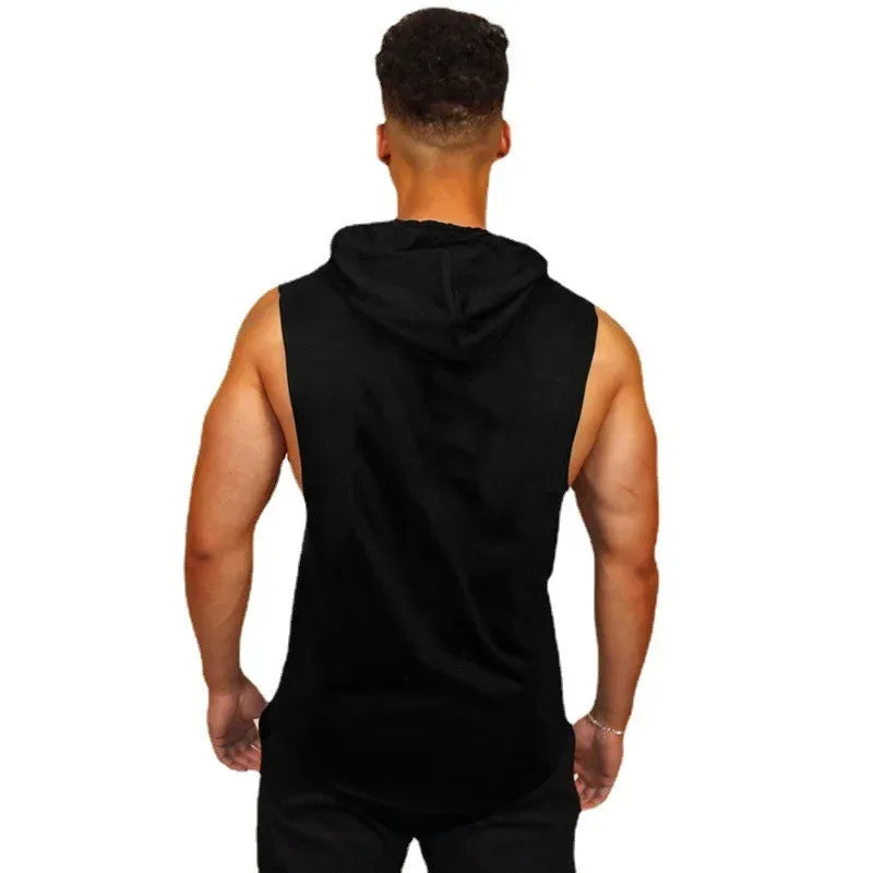 Summer Loose Sleeveless Hooded T-shirts Cotton Breathable Mens Sport Singlets Gym Bodybuilding Tank Tops Fitness Muscle Hoodie - Zen Fit Plus
