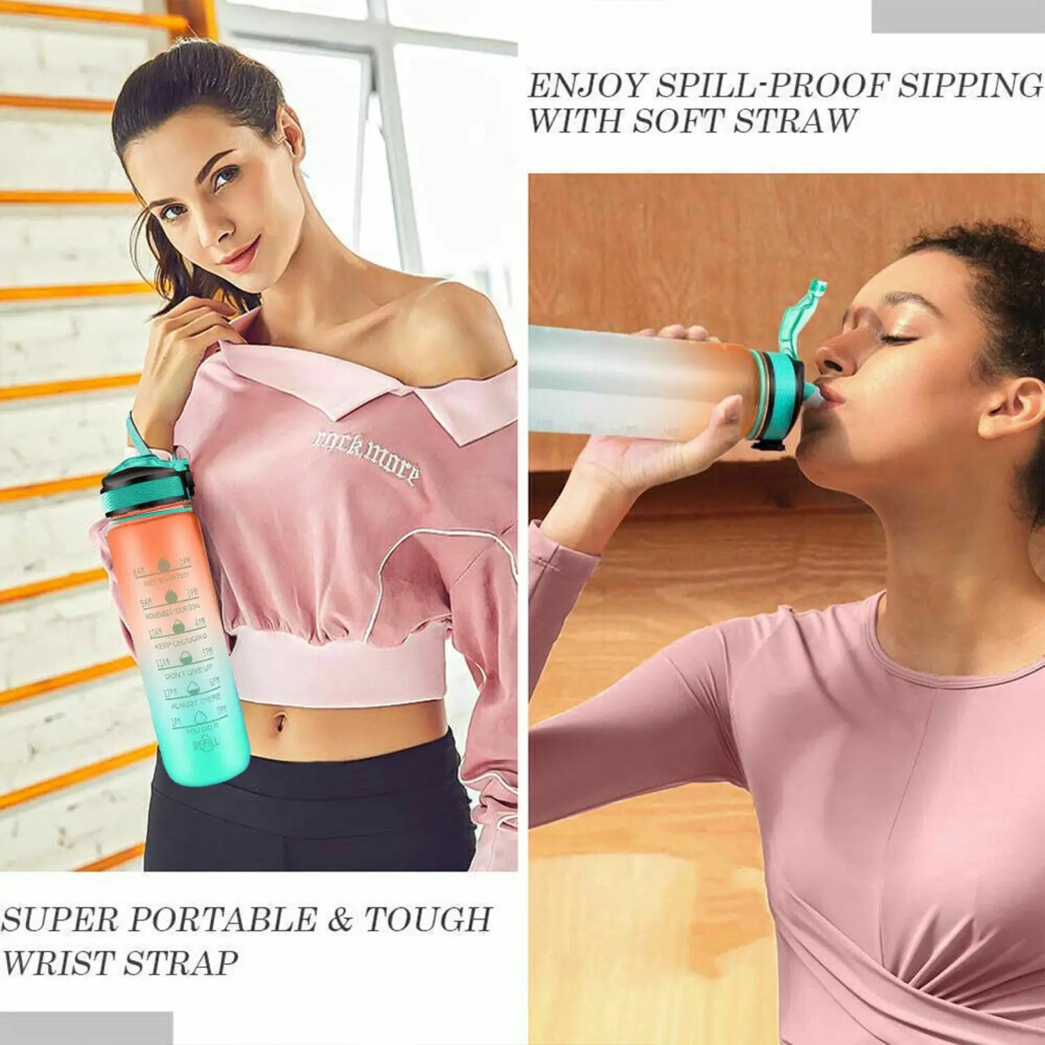 1000ML Water Bottle With Time Marker Plastic Motivational Water Bottle Drinking Bottle for Gym Sports Outdoor Travel Work 1PC Zen fit plus