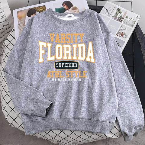 Trend Casual Woman Pullover Florida Superior Athl Style Print Hoody Warm Drop Sleeves Sweatshirt Crewneck Soft Female Streetwear - Zen Fit Plus