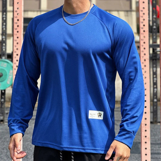 High quality Autumn men long sleeved T-shirt Fashion sport Round Collar  fitness running mesh Breathability Training T-shirt men Zen fit plus