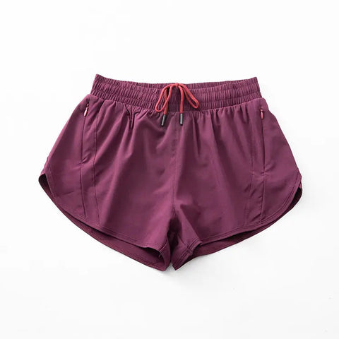 (S-2XL)2 in 1 Women Zipper Pocket Quick Dry Running Shorts 2 Layer Gym Yoga Fitness Badminton Tennis Training Sport Short Pants Zen fit plus