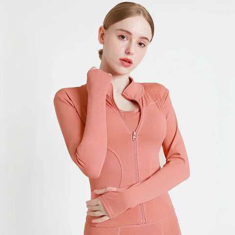 Women's Tracksuit Jacket Slim Fit Long Sleeved Fitness Coat Yoga Tops with Thumb Holes Gym Jacket Workout Sweatshirts 2024 S-3XL Zen fit plus