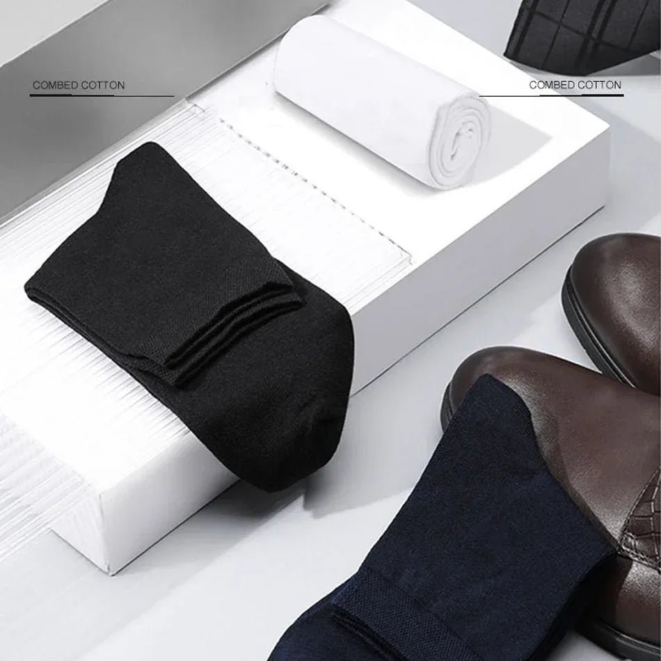 10 Pairs Men's Cotton Socks New Style Black Business Men Socks Soft Breathable Summer Winter for Male Socks Plus Size 38-47 - Zen Fit Plus