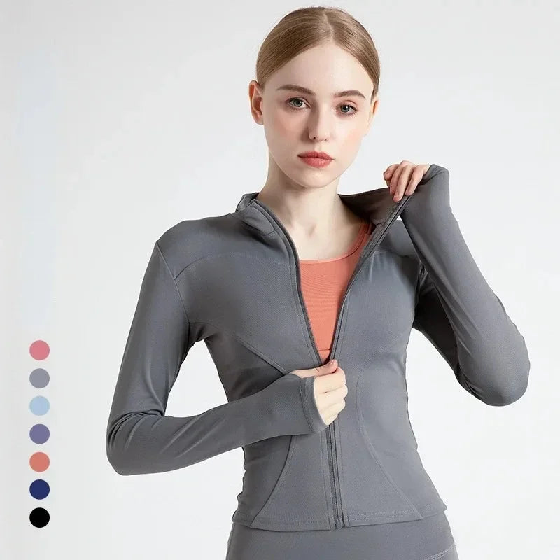 Women's Tracksuit Jacket Slim Fit Long Sleeved Fitness Coat Yoga Tops with Thumb Holes Gym Jacket Workout Sweatshirts 2024 S-3XL Zen fit plus
