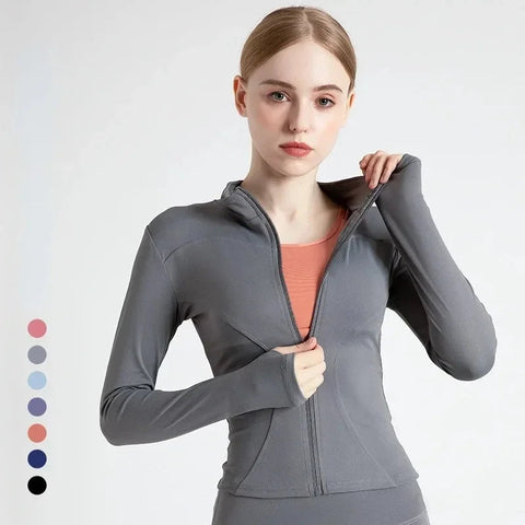 Women's Tracksuit Jacket Slim Fit Long Sleeved Fitness Coat Yoga Tops with Thumb Holes Gym Jacket Workout Sweatshirts 2024 S-3XL Zen fit plus