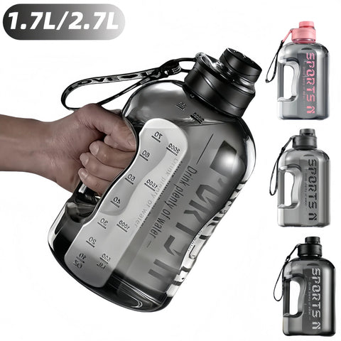 1.7/2.7L Large Capacity Sports Water Bottle Plastic Drinking Bottles with Time Scale Outdoor Camping Hiking Gym Men Water Kettle - Zen Fit Plus