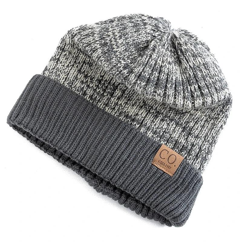 New Unisex Two-Tone Winter Hats Add Fur Lined Men And Women Fashion Warm Beanie Cap Casual Winter Knitted Hats - Zen Fit Plus