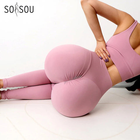 SOISOU Nylon Gym Yoga Pants Women Leggings For Fitness High Waist Long Pants Women Hip Push UP Tights Women Clothing 2 Types Zen fit plus