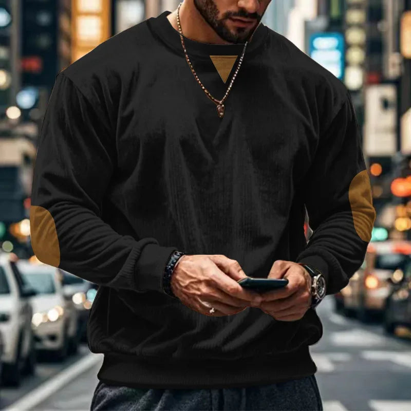 2024 hot-selling spring and autumn European size men's round neck casual stand-up collar corduroy long-sleeved sweater men - Zen Fit Plus