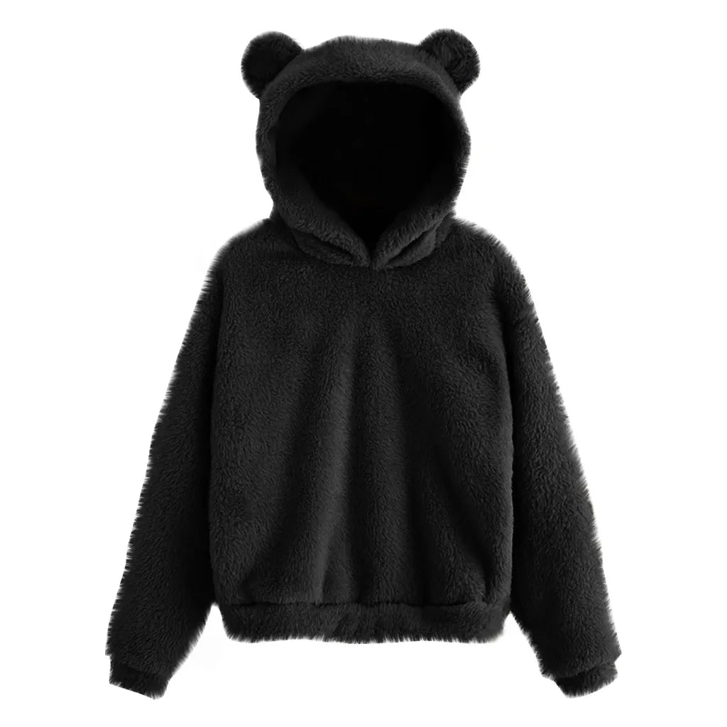 Women's Pullover Long Sleeve Fleece Sweatshirt Warm Bear Shape Fuzzy Hoodie Sweater Pullover Zen fit plus