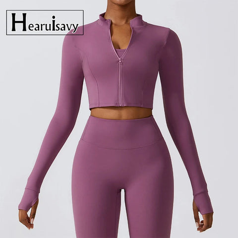 Hearuisavy Autumn Elasticity Yoga Jacket Outdoor Running Sports Jacket Female Gym Zipper Tight Fitting Jacket Women Sportswear Zen fit plus