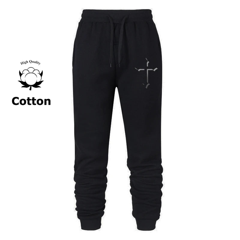 Cross Print Sweatpants for Men Christian Athletic Running Joggers Trackpants Autumn Winter Warm Cozy Fleece Lined Pants Trousers Zen fit plus