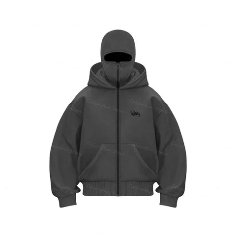 Men's Winter Hoodie with Balaclava Face Mask Zipper Design Sports Jacket for Outdoor Activities Hiking Travel Running Sweatshirt Zen fit plus