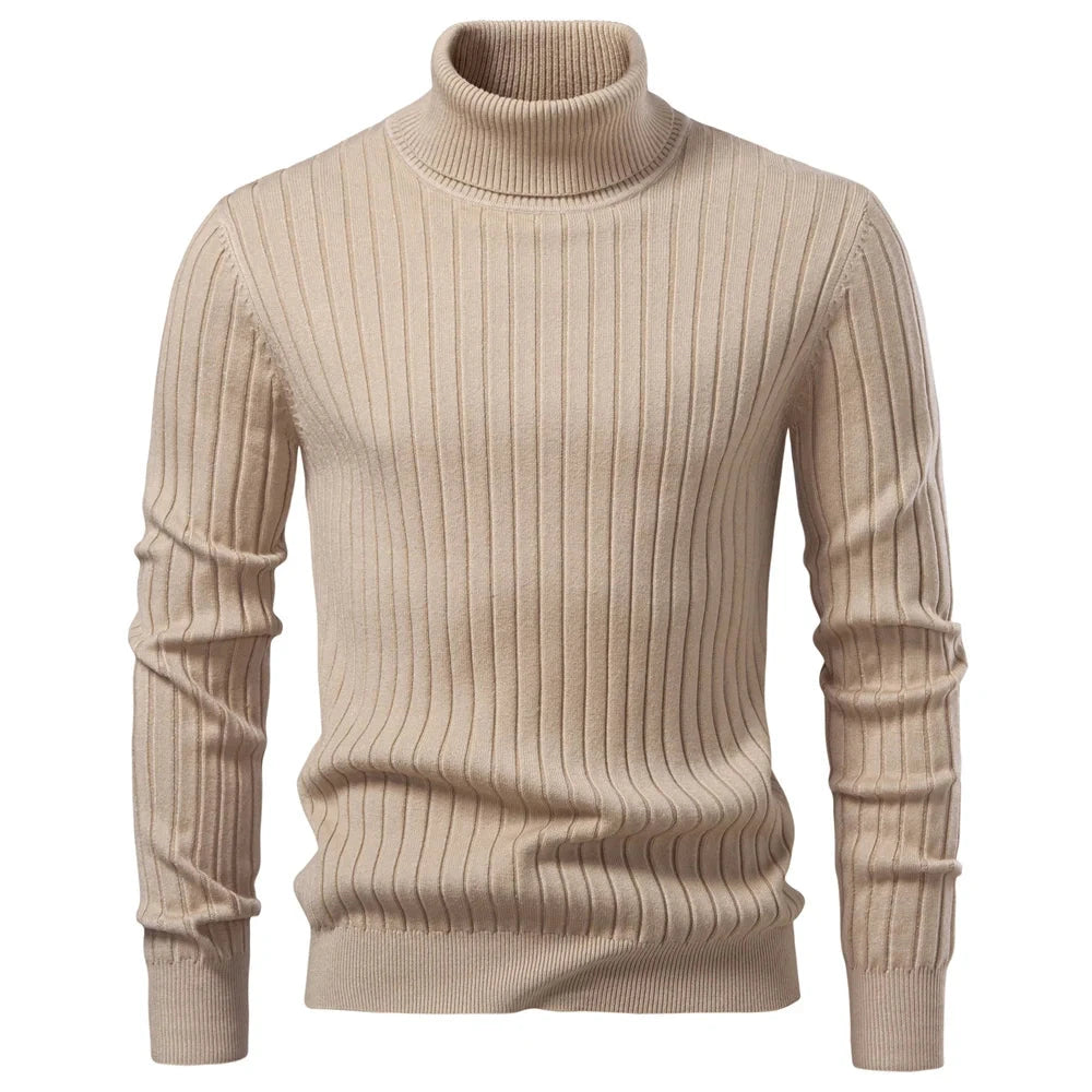 AIOPESON Men's Turtleneck Sweater Solid Color with Striped Pullover Warm Knitwear Winter Basic Casual High Quality Sweater Male Zen Fit Plus