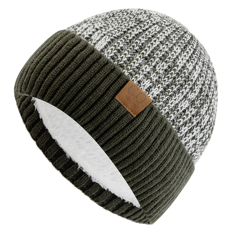 New Unisex Two-Tone Winter Hats Add Fur Lined Men And Women Fashion Warm Beanie Cap Casual Winter Knitted Hats Zen Fit Plus