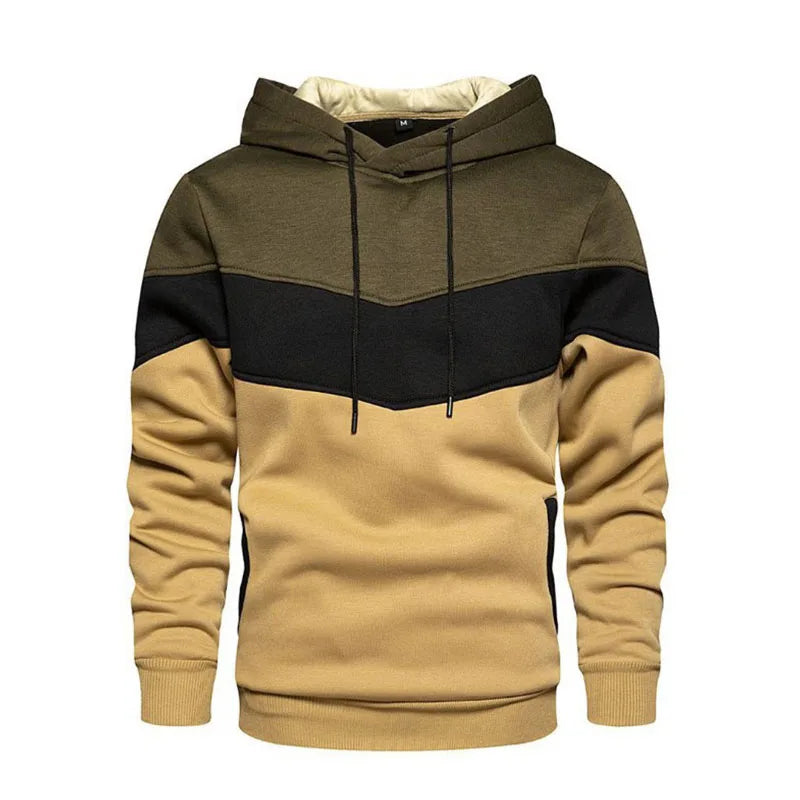 Men's Patchwork Hoodie Outdoor Casual Sportswear Street Fashion Men's Fleece Thermal Hooded Sweatshirt Fall Winter Black Zen fit plus