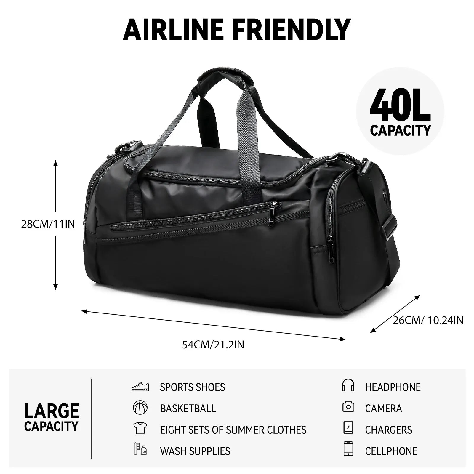 Likros Sports Gym Bag Travel Duffel Bag with Shoes Compartment for Men Women 40L Lightweight Foldable Duffel Bag Workout Bag Zen fit plus