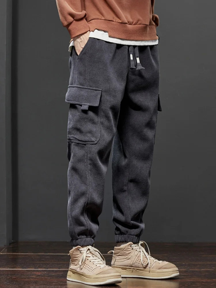 Spring Autumn New Style Elastic Waist Casual Pants for Men Stretch Straight Drawstring Harem Jogging Sports Long Pants Male Zen fit plus
